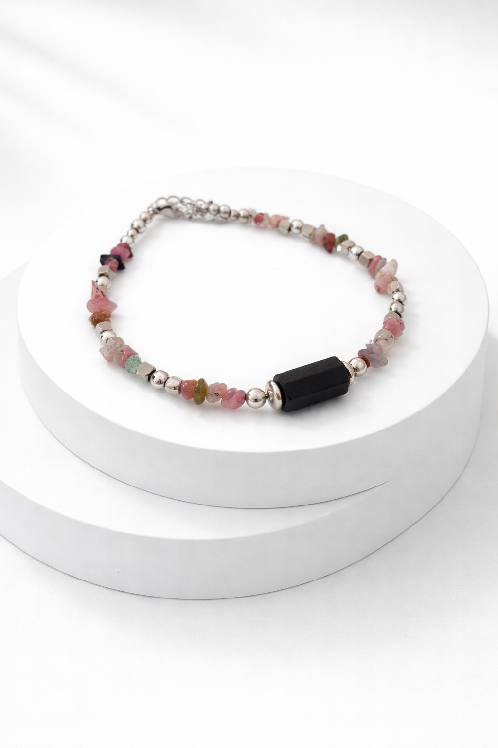 PULSERA TURMALINA NEGRA EN BRUTO CON TURMALINA SANDÍA
