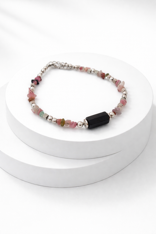 PULSERA TURMALINA NEGRA EN BRUTO CON TURMALINA SANDÍA
