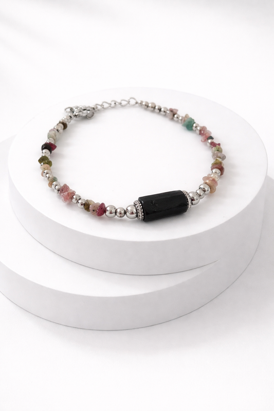 PULSERA DE TURMALINA NEGRA Y TURMALINA SANDIA